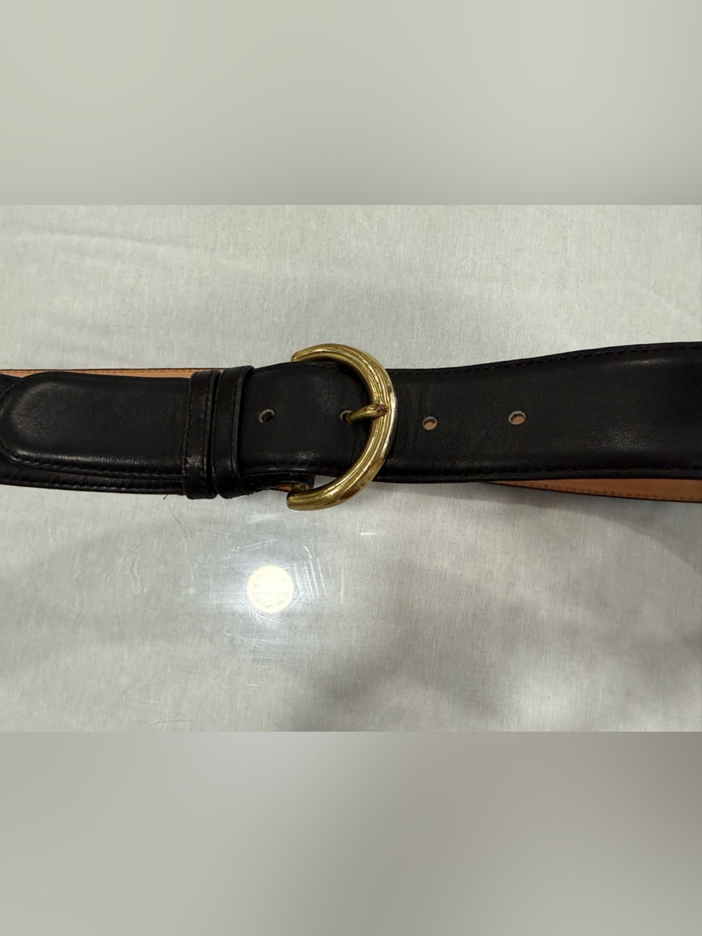 Coach Black Leather Belt with Tan Lined Interior